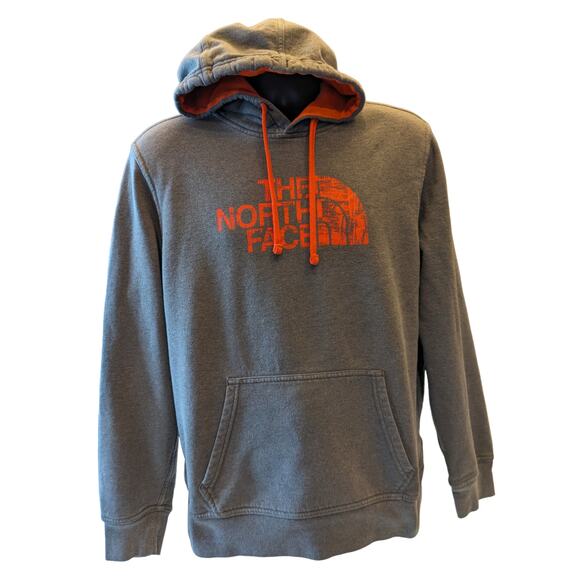 North Face Hoodie Mens Medium Gray Orange Pullover Kangaroo Pocket Drawstring - Picture 8 of 12